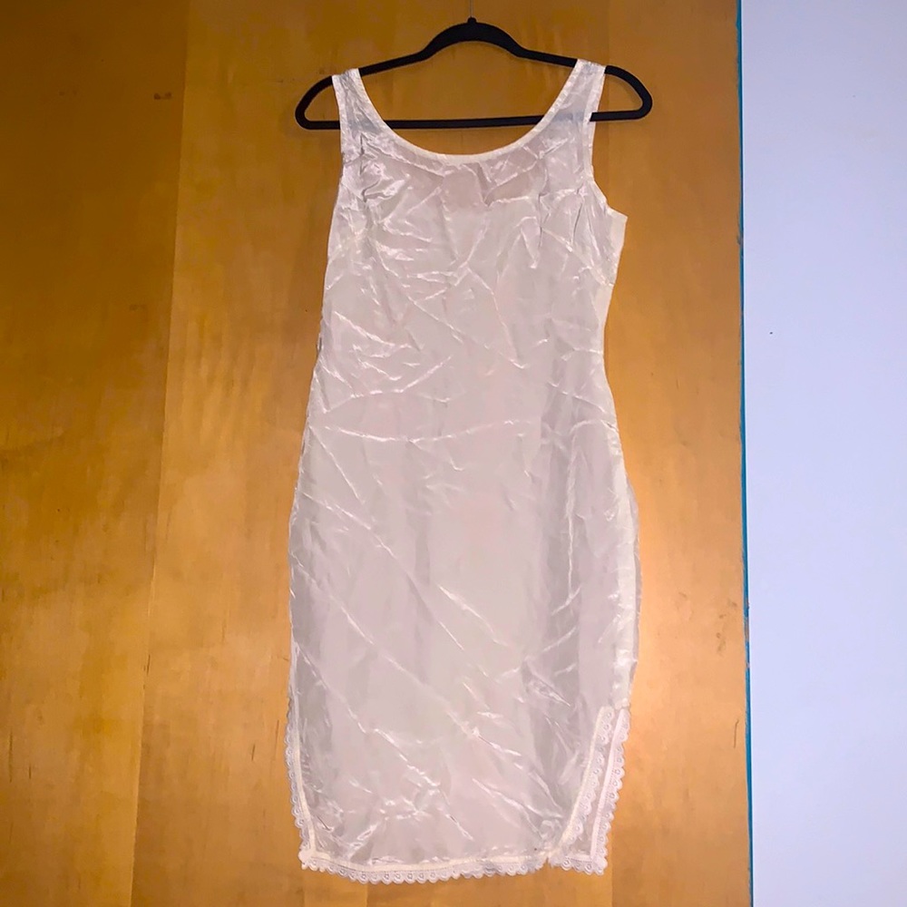 Vintage satin slip with amazing trim at bottom and buttons on the side